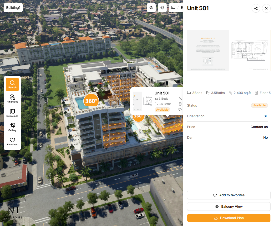 The Nora House SmartPixel 3D digital twin with Residence 501 highlighted